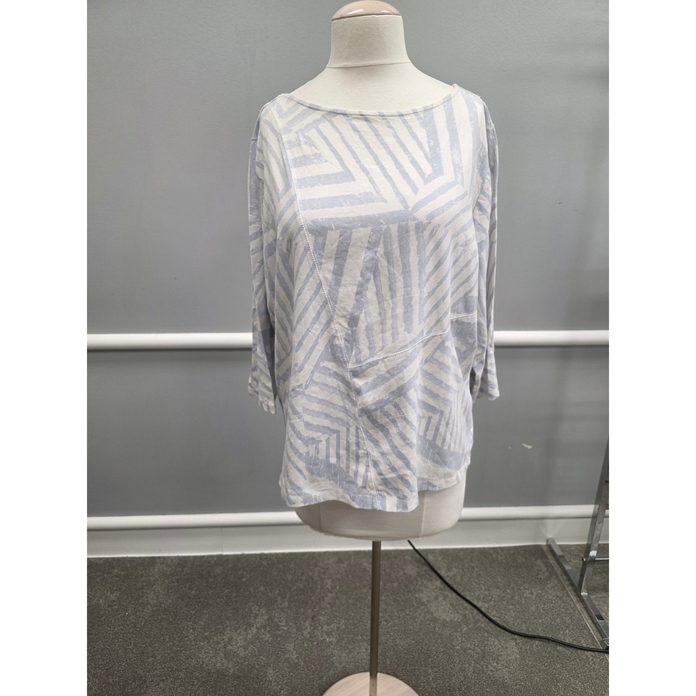 Ruby Rd. Woman Blue White Geometric Abstract Print 3/4 Sleeve Knit Top 2X